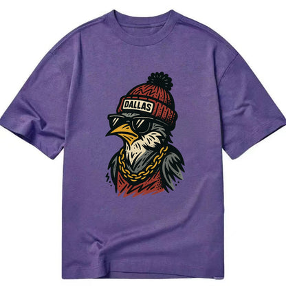 Dallas Mockingbird wearing Dallas beanie with pom pom and wayfarer sunglasses - Classic T-shirt - Purple