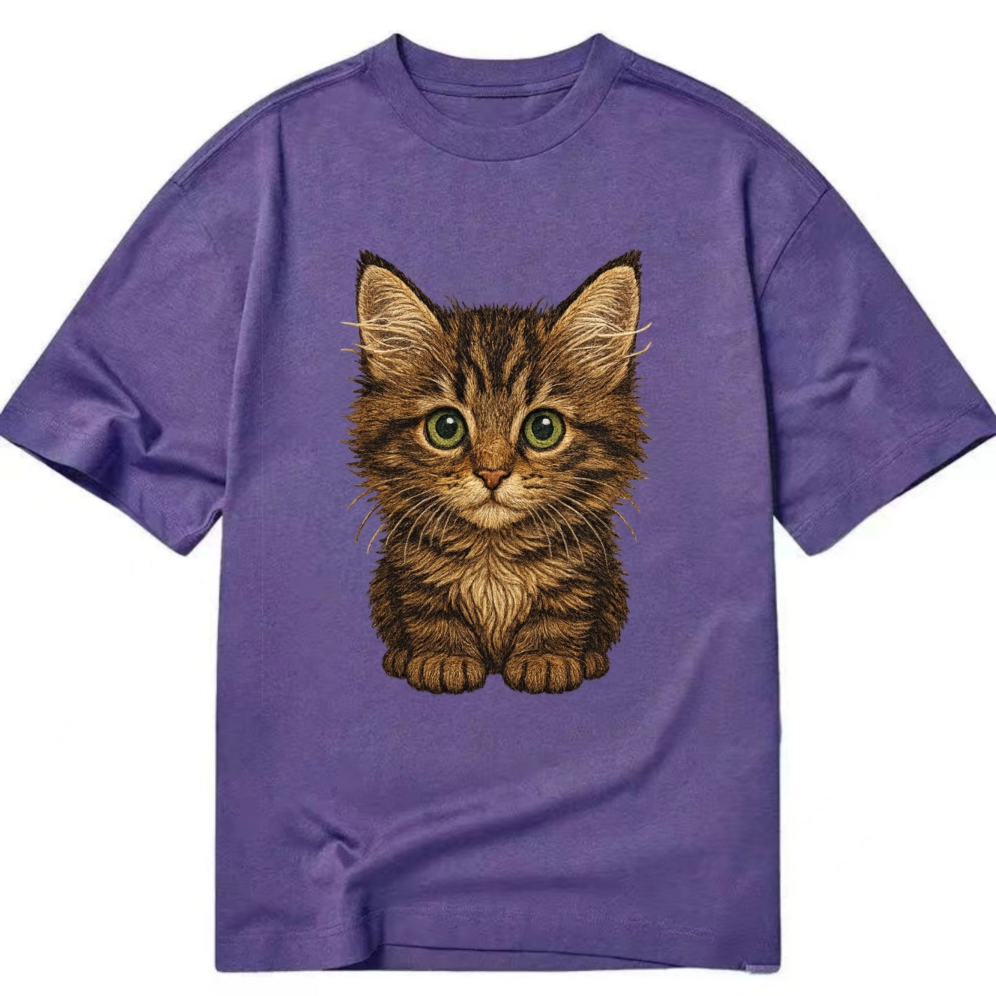 Baby Maine Coon Kitten - large fluffy tabby, tufted ears, big green eyes, - Classic T-shirt - Purple