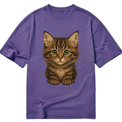 Baby Maine Coon Kitten - large fluffy tabby, tufted ears, big green eyes, - Classic T-shirt - Purple