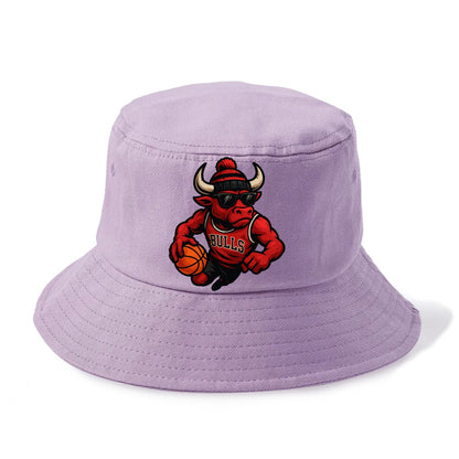 Chicago Bull wearing Bulls red and black beanie with horns design and wayfarer - Bucket Hat - Purple