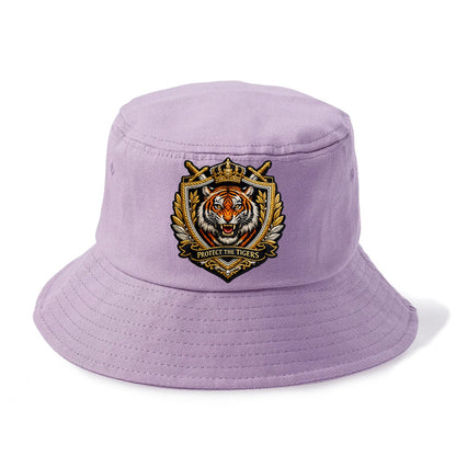 PROTECT THE TIGERS - tiger with shield in orange , big cat conservation - Bucket Hat - Purple