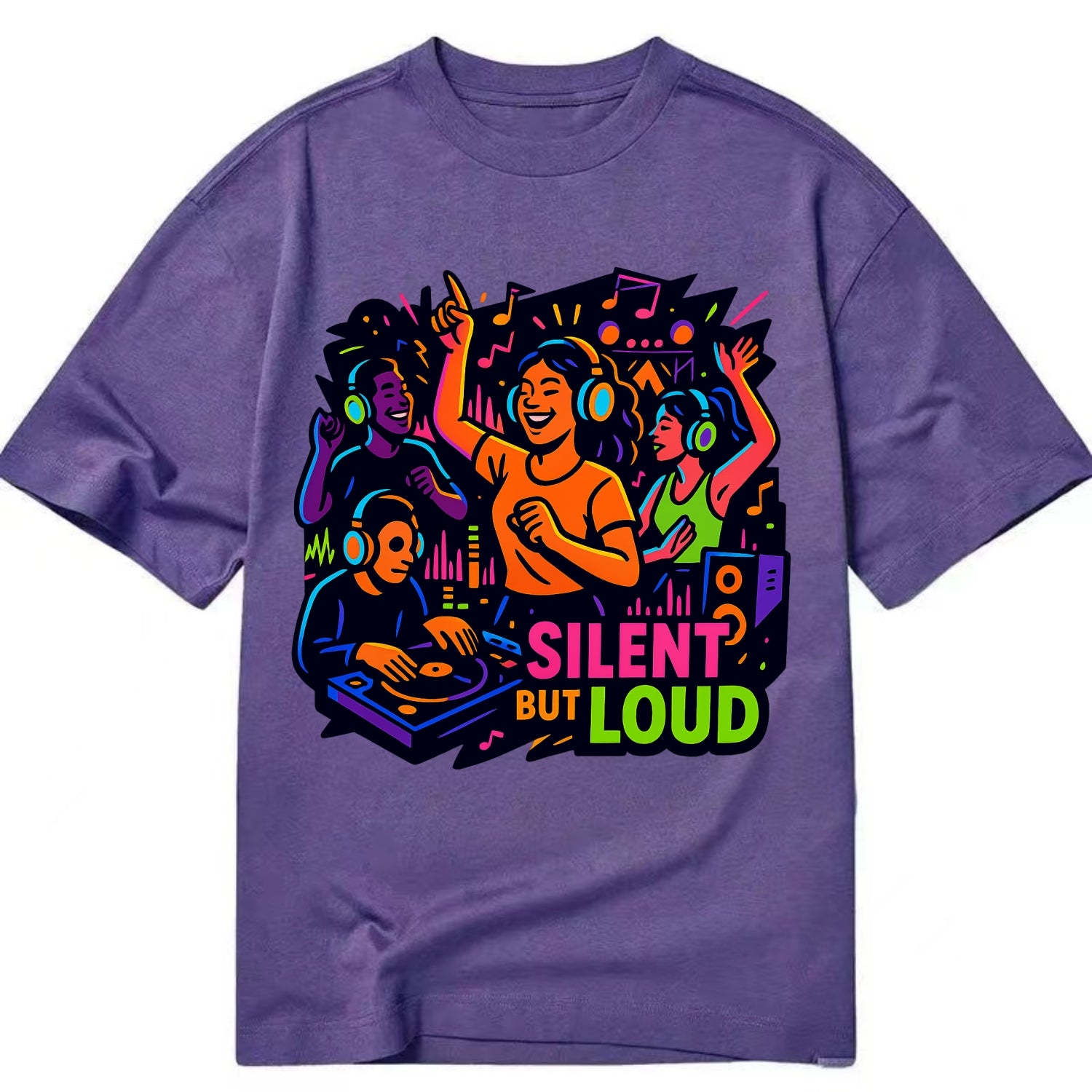 Silent disco dancers with glowing headphones - "Silent But Loud" - unique concert - Classic T-shirt - Purple