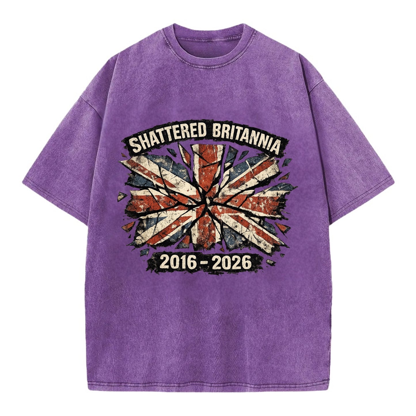 SHATTERED BRITANNIA | Cracked broken Union Jack | Fragmented glass effect | - Vintage T-shirt - Purple