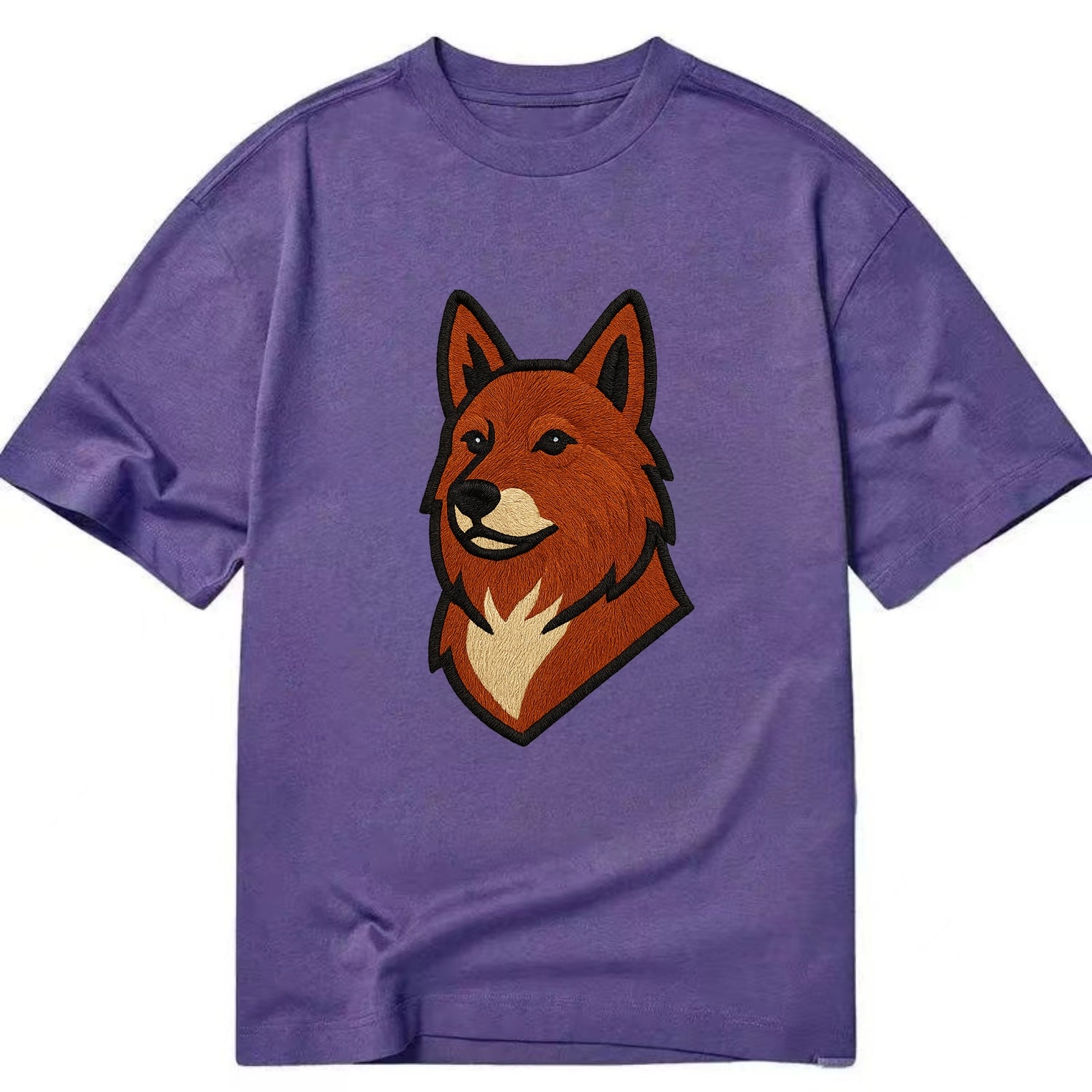 Finnish Spitz - Fox-red pointed ears embroidered pose - Classic T-shirt - Purple