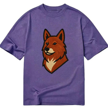 Finnish Spitz - Fox-red pointed ears embroidered pose - Classic T-shirt - Purple