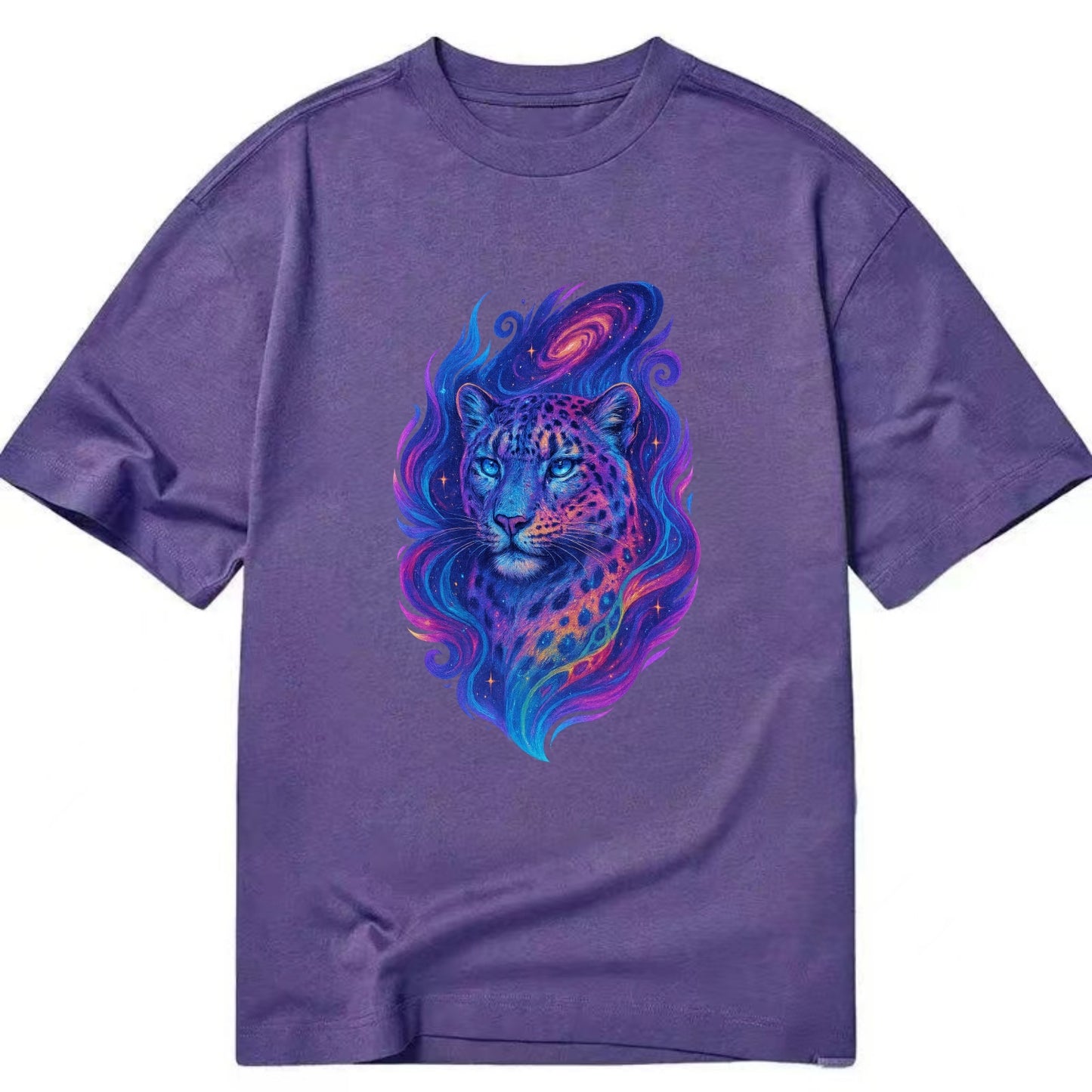 Majestic snow leopard with rainbow gradient spots, crystalline flowing patterns, - Classic T-shirt - Purple
