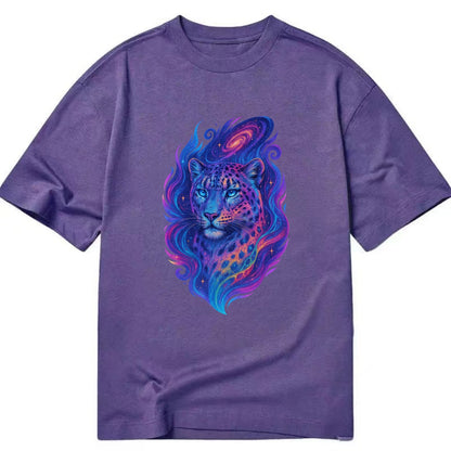 Majestic snow leopard with rainbow gradient spots, crystalline flowing patterns, - Classic T-shirt - Purple