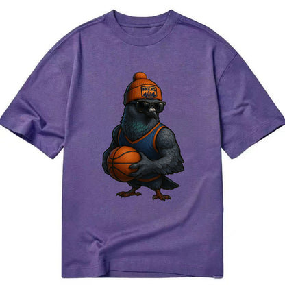 Manhattan Pigeon wearing Knicks beanie with skyline patch and wayfarer sunglasses - Classic T-shirt - Purple