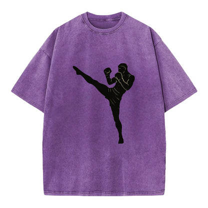 Kickboxer delivering roundhouse kick - Vintage T-shirt - Purple