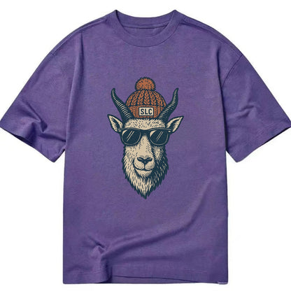 Salt Lake City Mountain Goat wearing SLC beanie with pom pom and wayfarer - Classic T-shirt - Purple