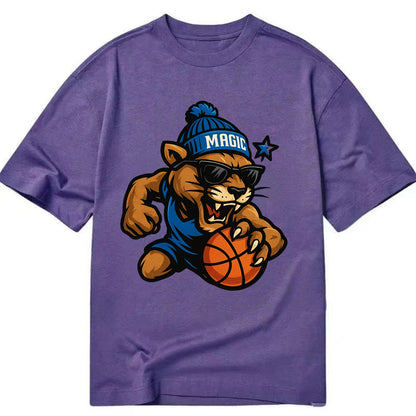 Florida Panther wearing Magic beanie with star wand patch and wayfarer sunglasses - Classic T-shirt - Purple