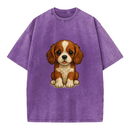 Baby Cavalier King Charles Spaniel Puppy - silky ears, gentle eyes, sweet - Vintage T-shirt - Purple