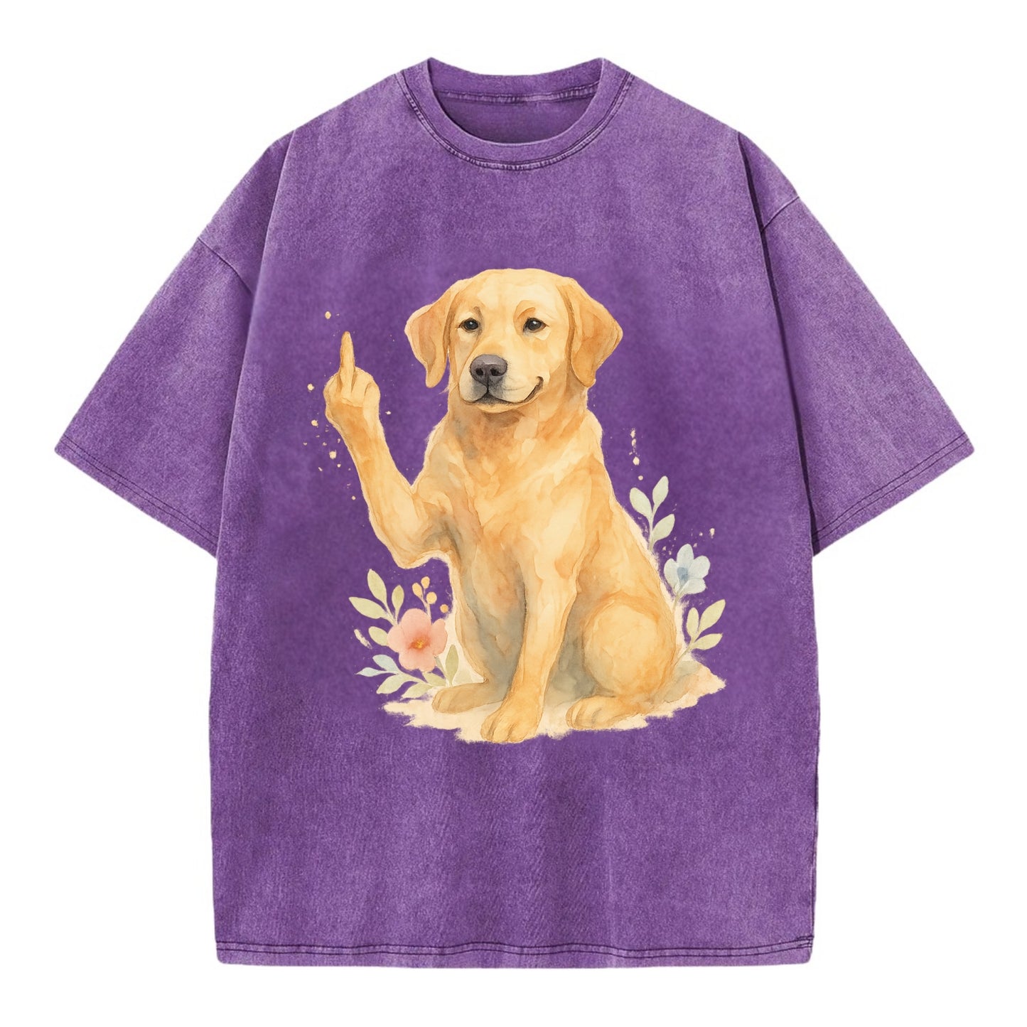 Labrador Retriever yellow sitting pretty, friendly face, strong paw up with sass - Vintage T-shirt - Purple