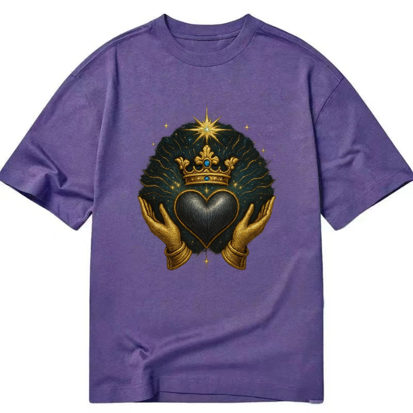 Pearl-studded tiara atop a satin-gunmetal heart supported by elegant opera-glove - Classic T-shirt - Purple