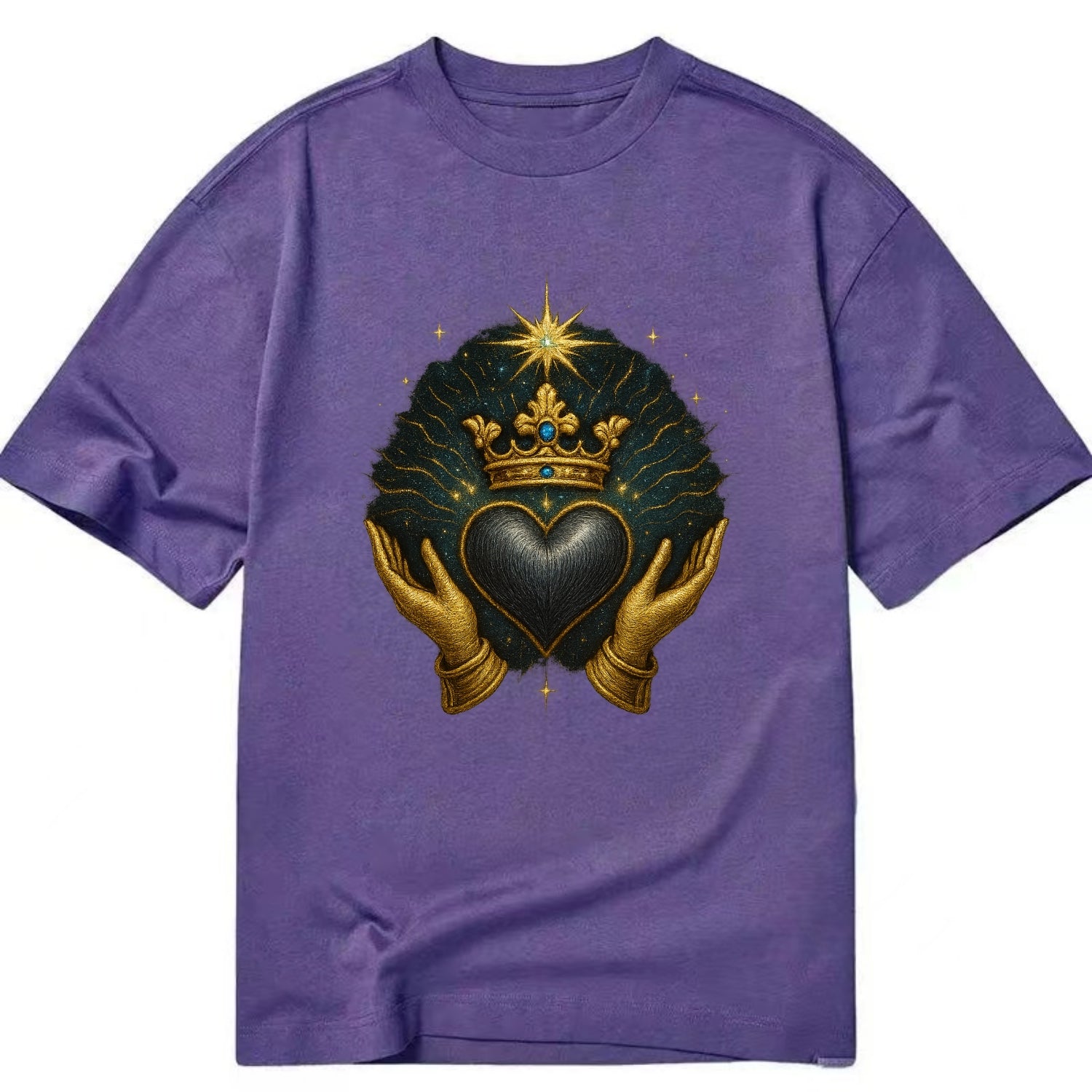 Pearl-studded tiara atop a satin-gunmetal heart supported by elegant opera-glove - Classic T-shirt - Purple