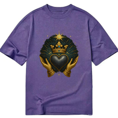 Pearl-studded tiara atop a satin-gunmetal heart supported by elegant opera-glove - Classic T-shirt - Purple