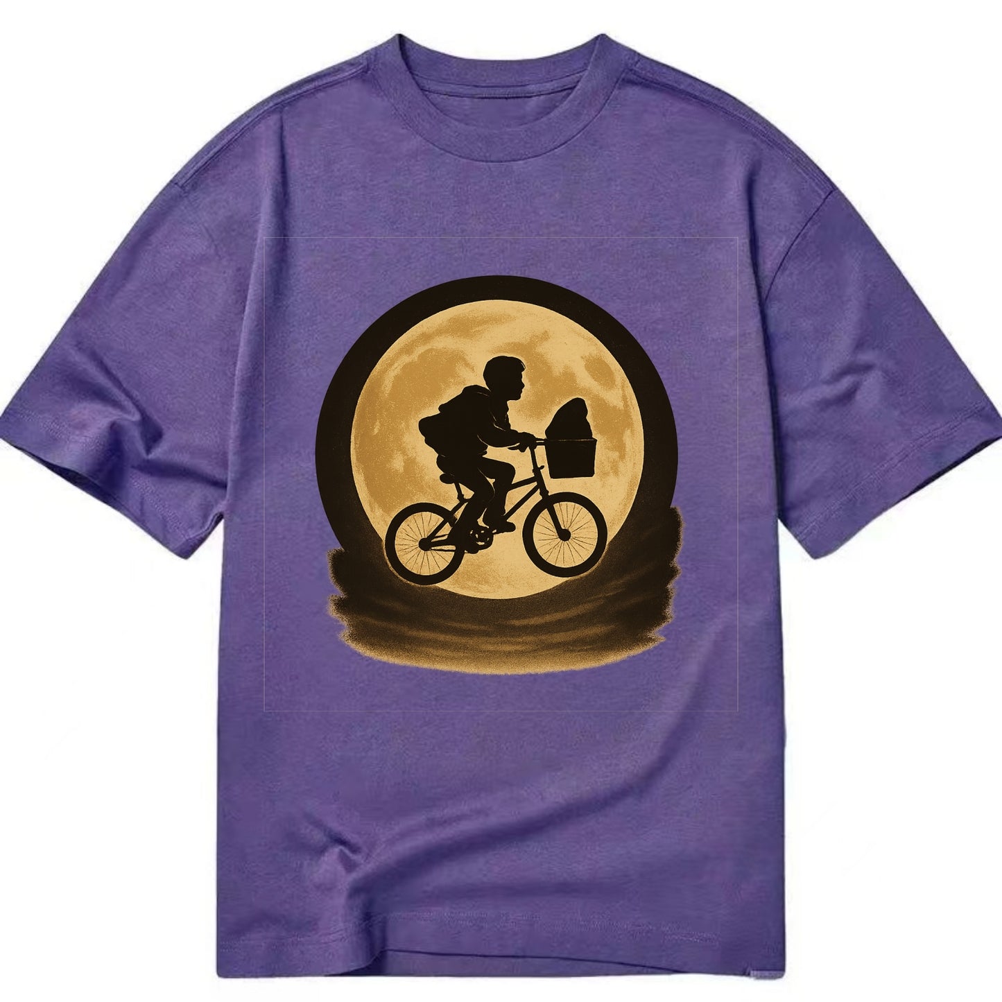 boy with bicycle flying across full moon with silhouette - Classic T-shirt - Purple