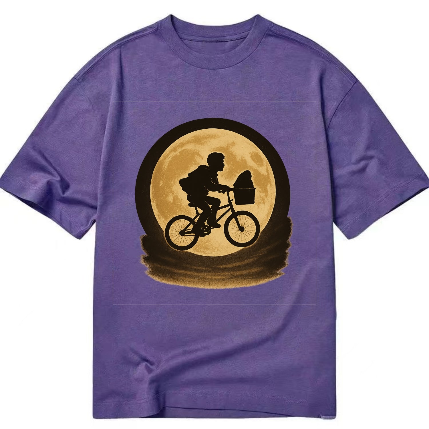 boy with bicycle flying across full moon with silhouette - Classic T-shirt - Purple