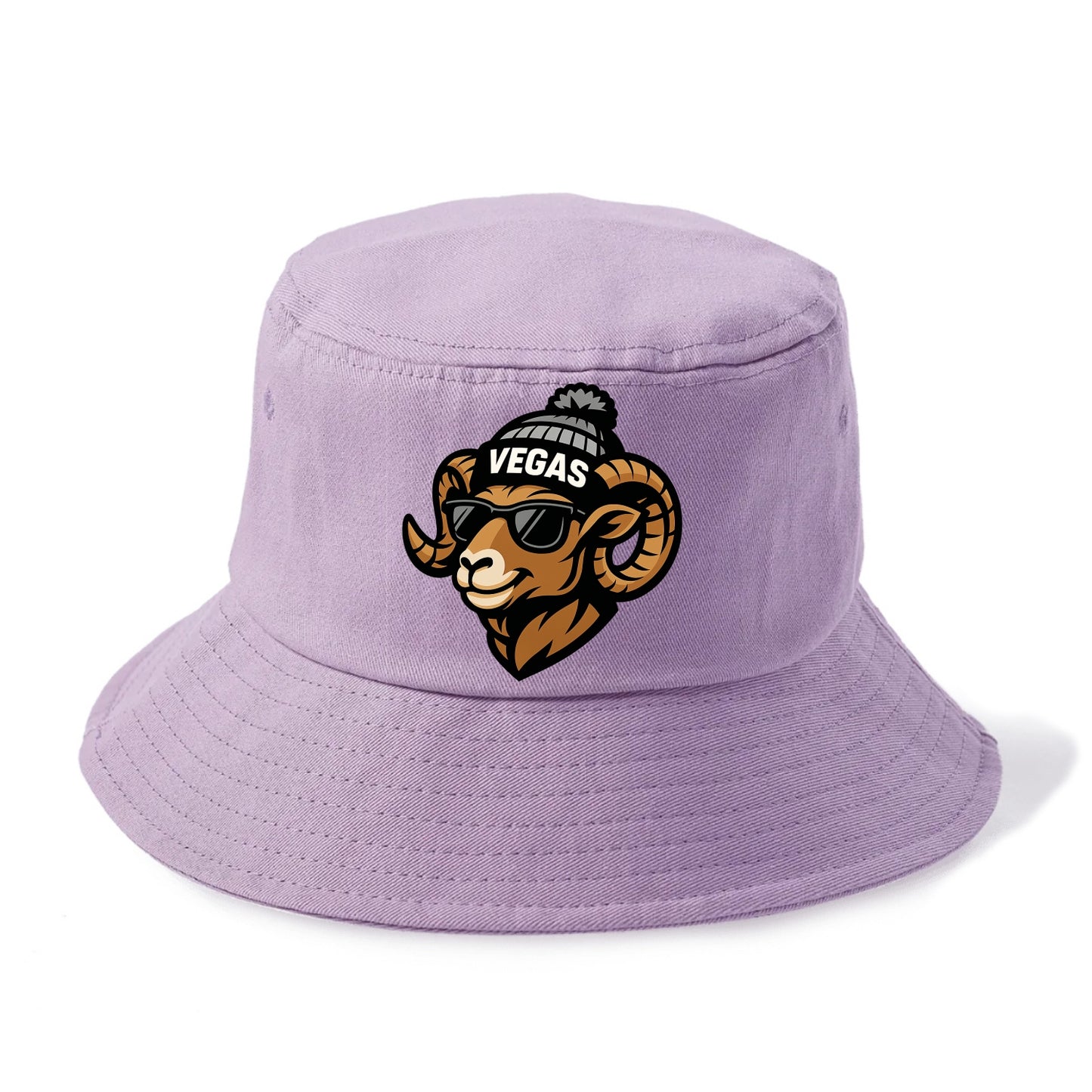 Vegas Desert Bighorn wearing Raiders silver and black beanie with pom pom and wayfarer - Bucket Hat - Purple