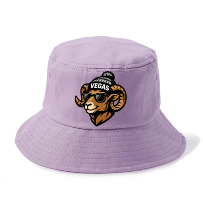 Vegas Desert Bighorn wearing Raiders silver and black beanie with pom pom and wayfarer - Bucket Hat - Purple