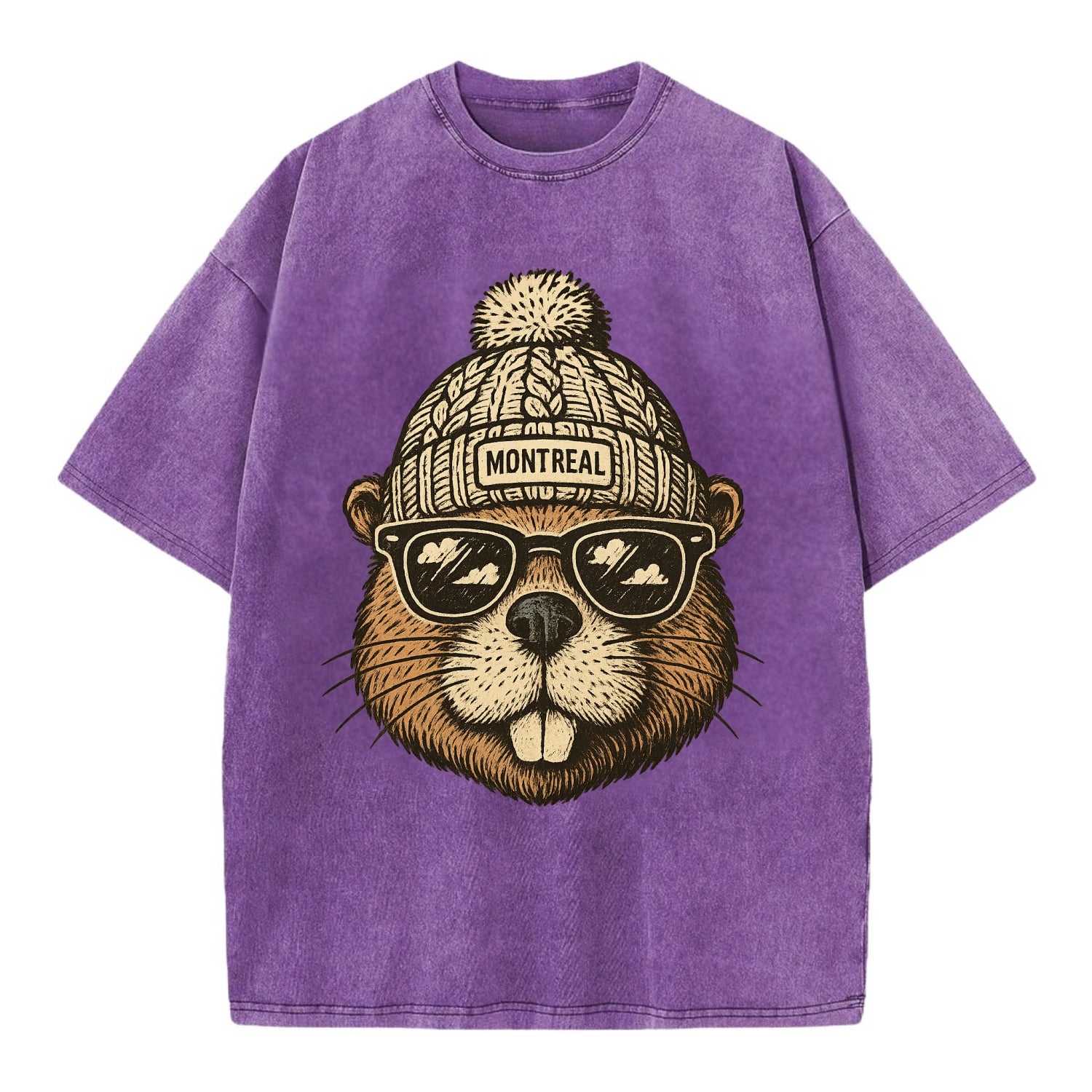 Montreal Beaver wearing Montreal beanie - Vintage T-shirt - Purple