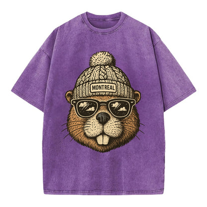 Montreal Beaver wearing Montreal beanie - Vintage T-shirt - Purple