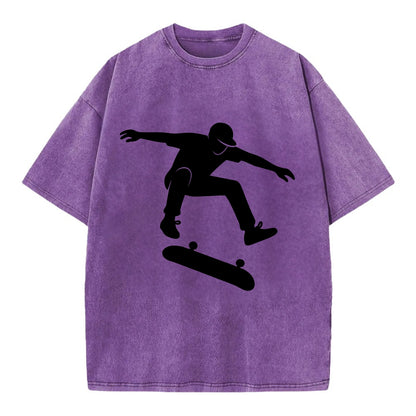 Skateboarder doing kickflip trick - Vintage T-shirt - Purple