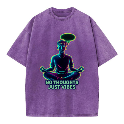 Peaceful floating figure with empty thought bubble - "no thoughts just vibes" zen - Vintage T-shirt - Purple