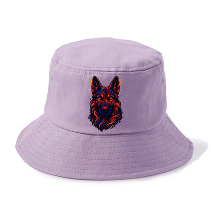 Alert German Shepherd with cyber circuit patterns in the fur, neon orange and black - Bucket Hat - Purple