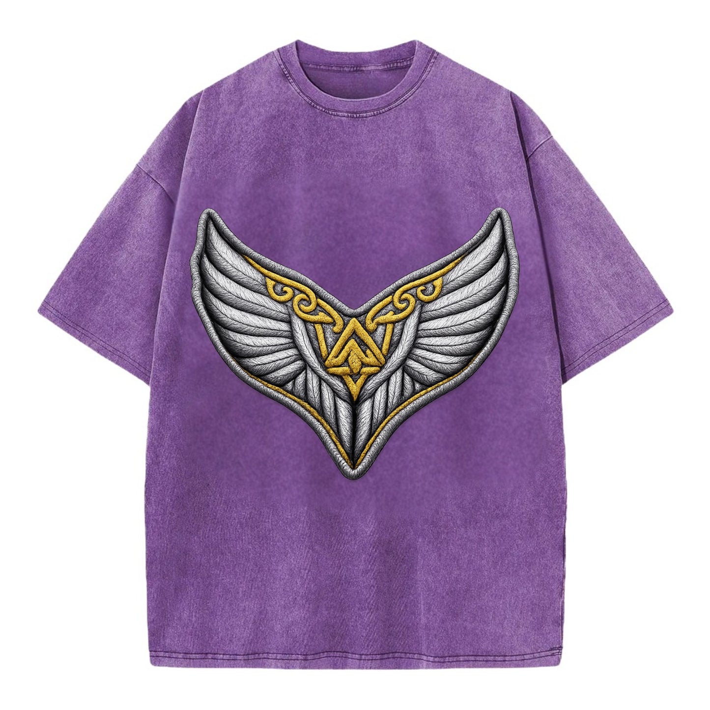 VALKYRIE WINGS - warrior maiden wings in silver and gold , Norse myth - Vintage T-shirt - Purple