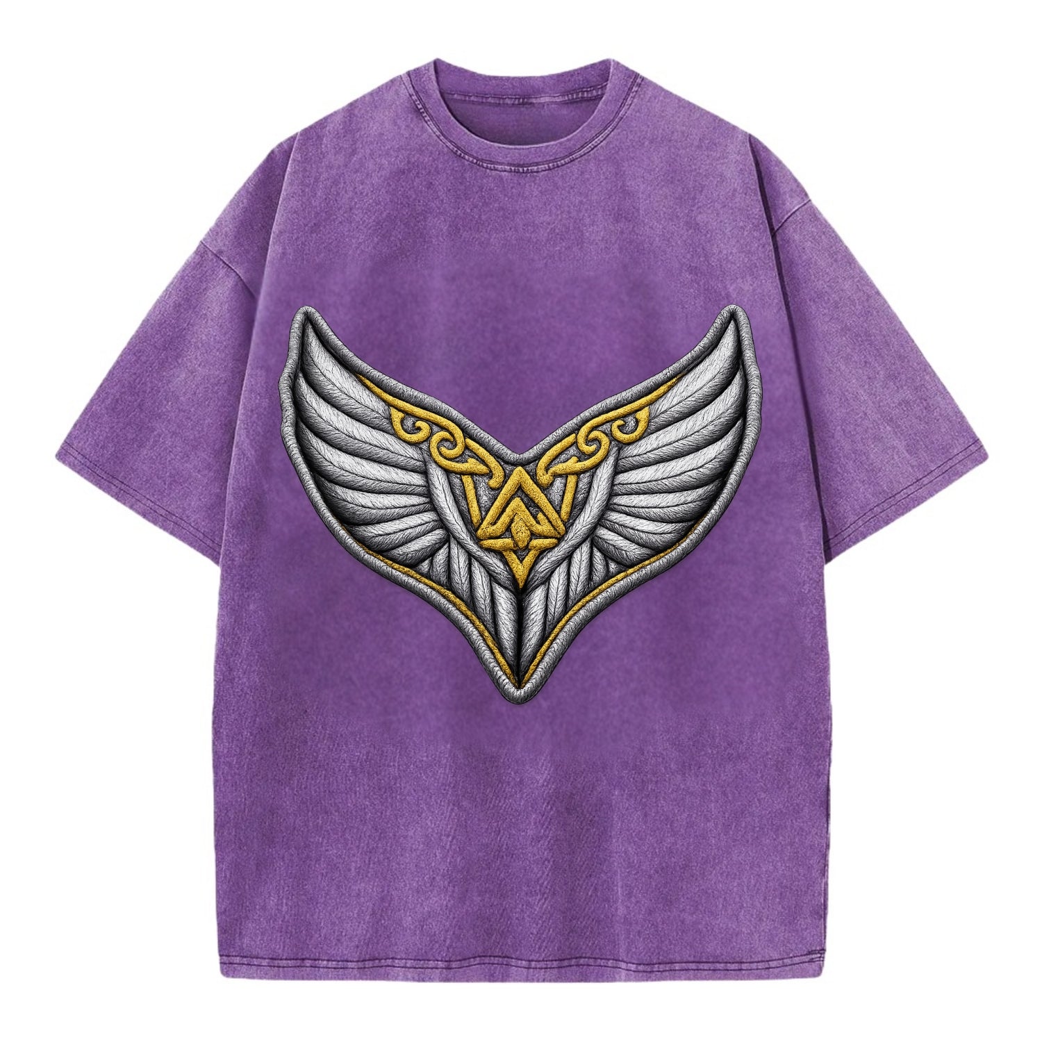 VALKYRIE WINGS - warrior maiden wings in silver and gold , Norse myth - Vintage T-shirt - Purple