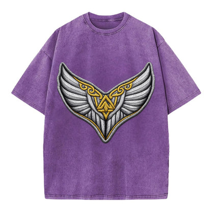 VALKYRIE WINGS - warrior maiden wings in silver and gold , Norse myth - Vintage T-shirt - Purple