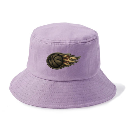 Embroidered patch design - BASKETBALL FLAMING BALL - basketball with flames in orange - Bucket Hat - Purple