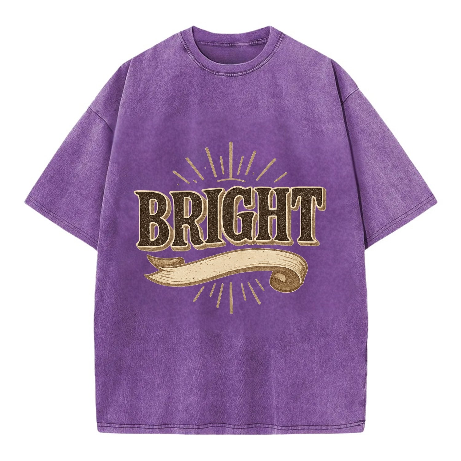 Bold typography design - "BRIGHT" - intelligent, shining - Vintage T-shirt - Purple