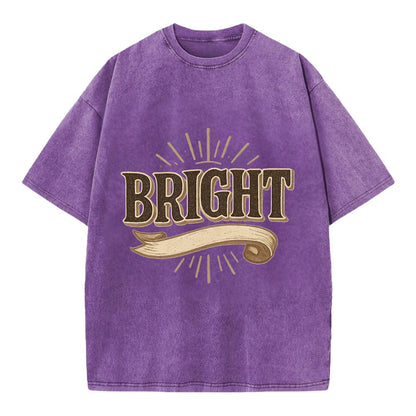 Bold typography design - "BRIGHT" - intelligent, shining - Vintage T-shirt - Purple