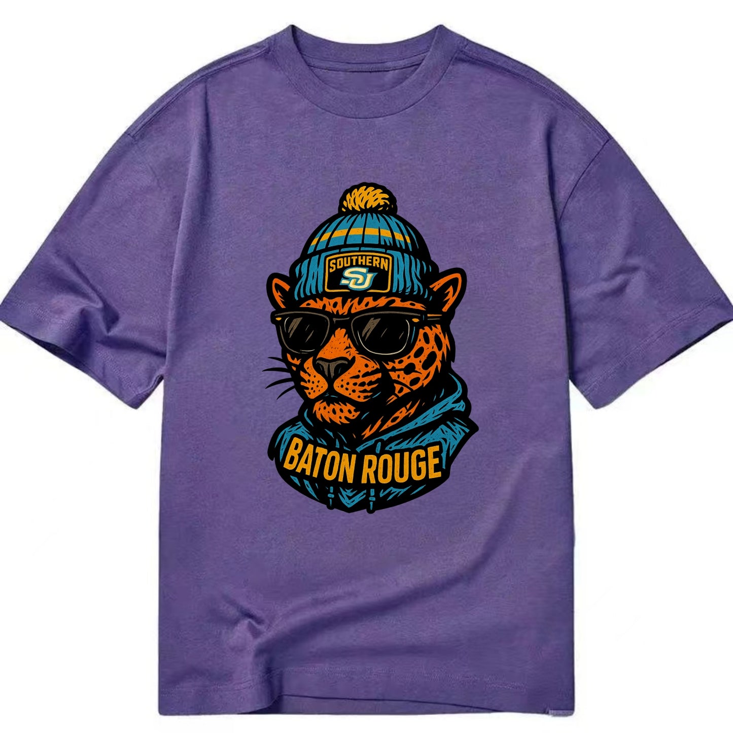 Baton Rouge Jaguar wearing Southern beanie with SU patch - Classic T-shirt - Purple