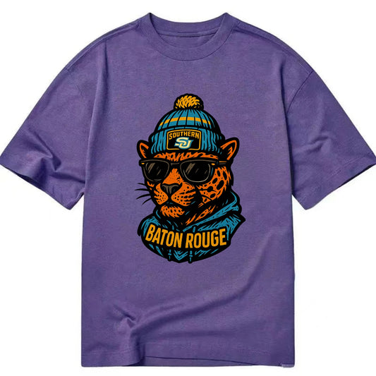 Baton Rouge Jaguar wearing Southern beanie with SU patch - Classic T-shirt - Purple