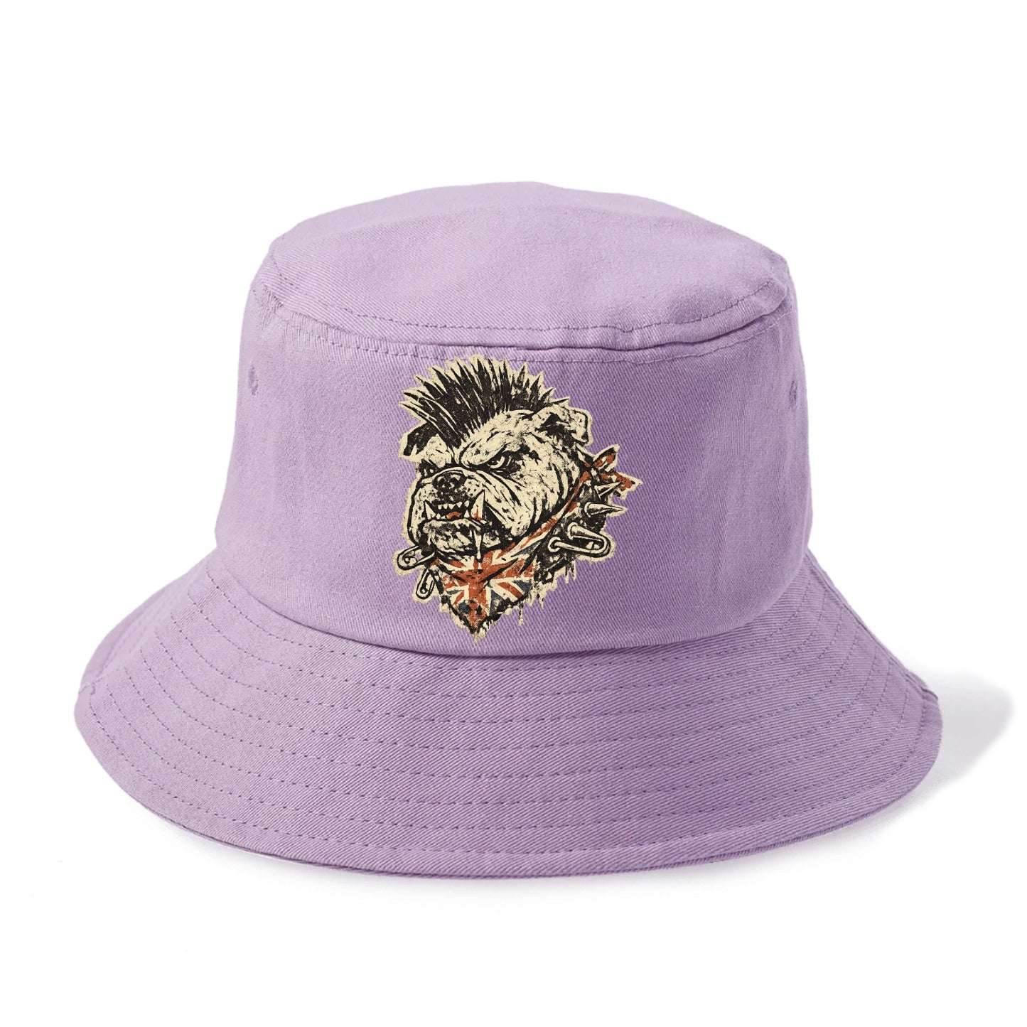 PUNK BULLDOG | British bulldog with mohawk | Safety pins through collar | Union Jack - Bucket Hat - Purple