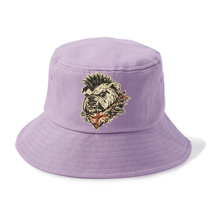 PUNK BULLDOG | British bulldog with mohawk | Safety pins through collar | Union Jack - Bucket Hat - Purple