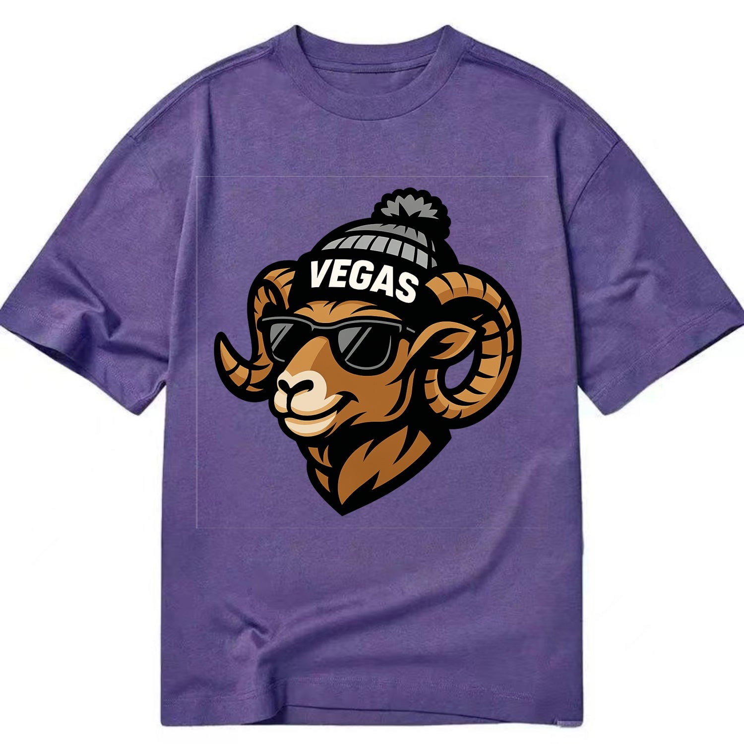 Vegas Desert Bighorn wearing Raiders silver and black beanie with pom pom and - Classic T-shirt - Purple