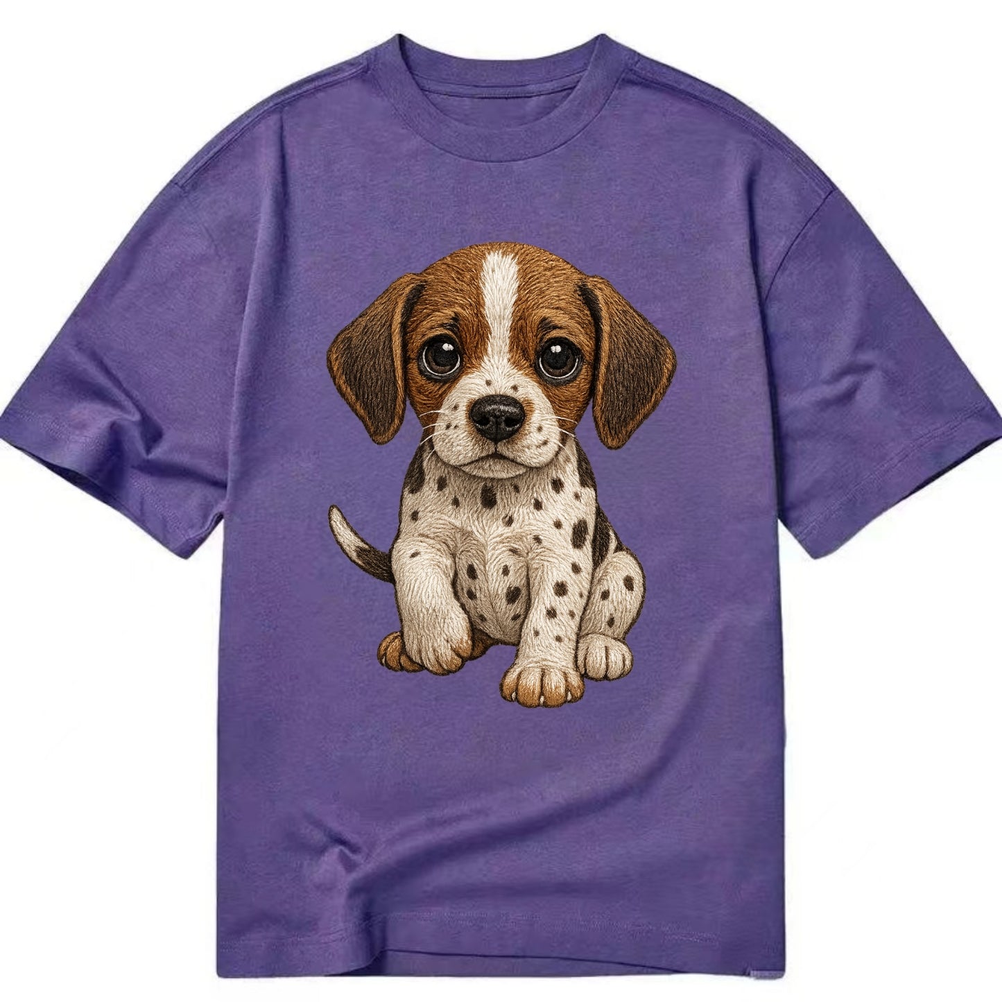 Baby Pointer Puppy - spotted coat, noble stance, alert eyes, front-facing, - Classic T-shirt - Purple