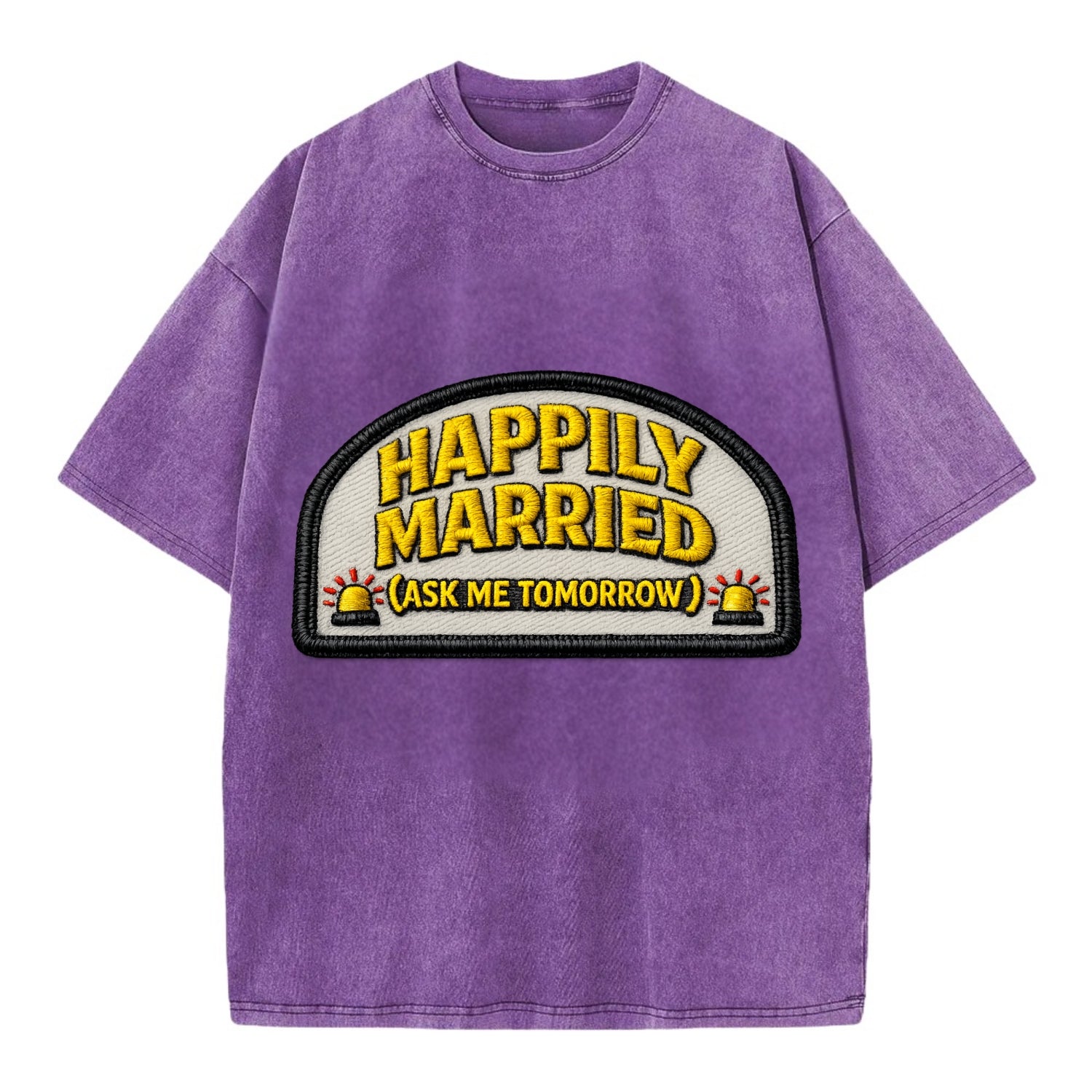 HAPPILY MARRIED  - yellow ask tomorrow - yellow - marital flux - Vintage T-shirt - Purple