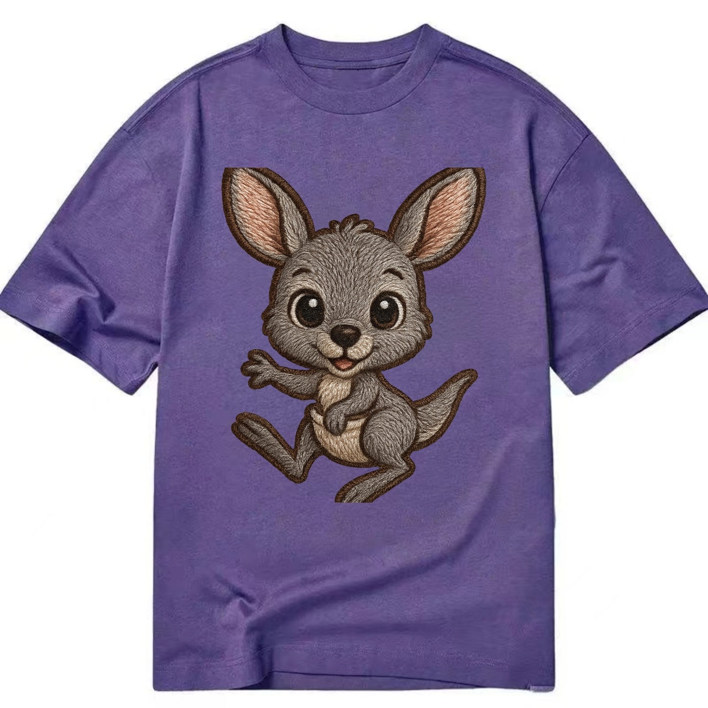 Baby Kangaroo Joey - gray fur, large ears, in pouch peek, bright eyes, - Classic T-shirt - Purple