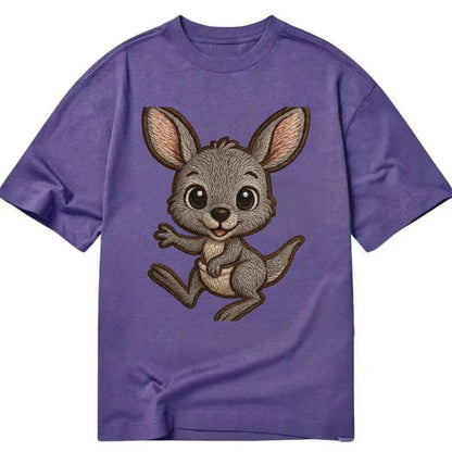 Baby Kangaroo Joey - gray fur, large ears, in pouch peek, bright eyes, - Classic T-shirt - Purple