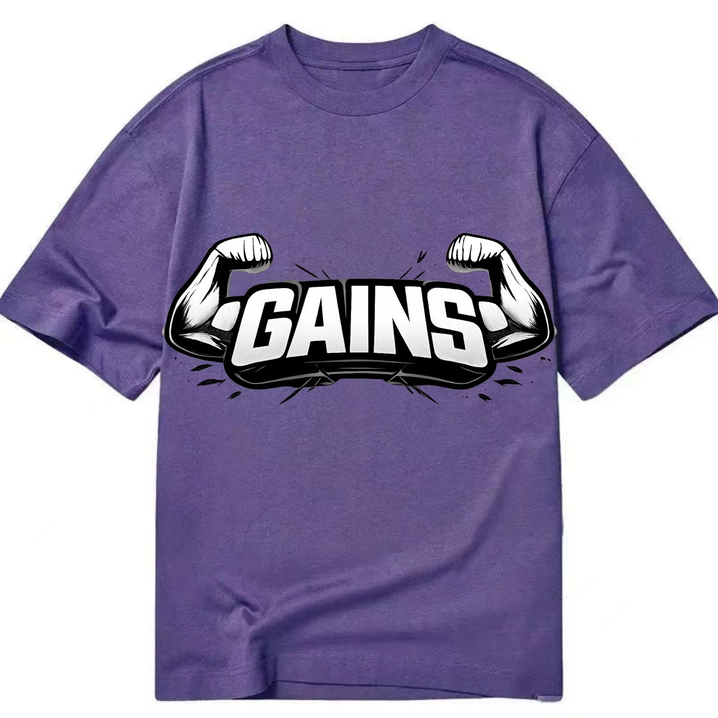 Bold typography design - "GAINS" - muscle growth, progress visible - Classic T-shirt - Purple