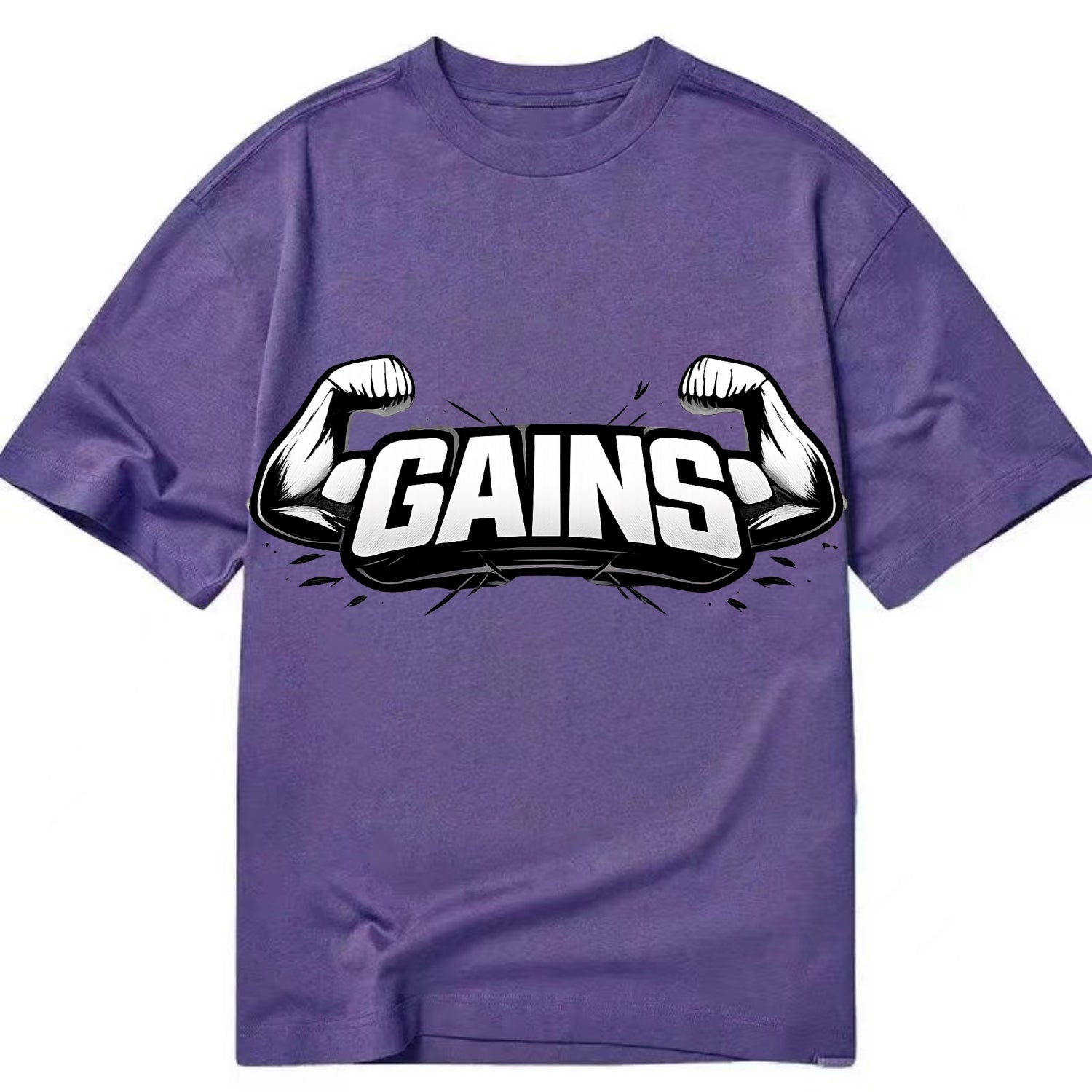 Bold typography design - "GAINS" - muscle growth, progress visible - Classic T-shirt - Purple