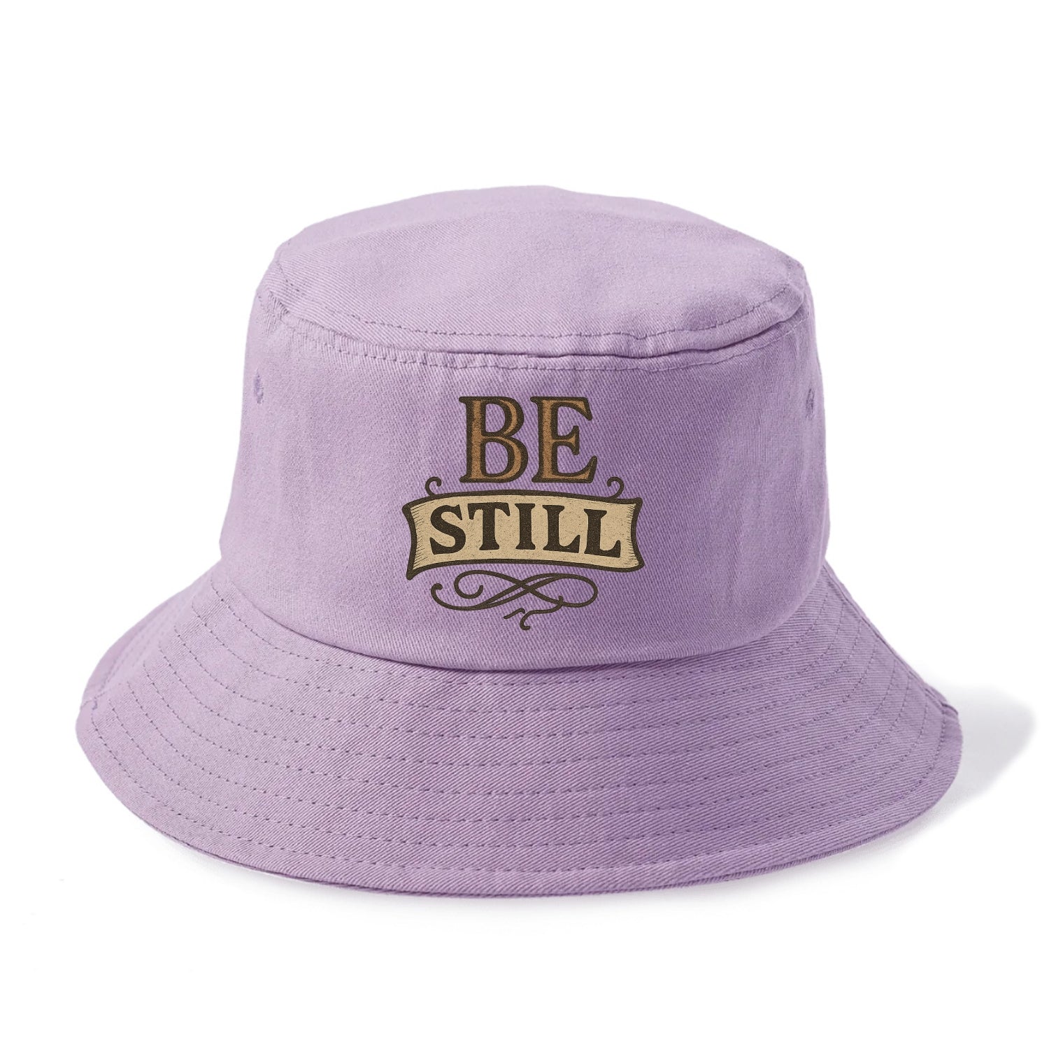 Bold typography design - "BE STILL" - quiet mind, meditation, inner peace - Bucket Hat - Purple