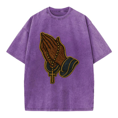 Praying Hands  - Vintage T-shirt - Purple