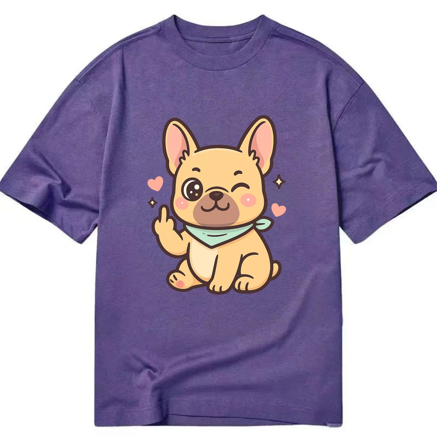 French Bulldog sitting with bat ears up, strong paw with sass - Classic T-shirt - Purple