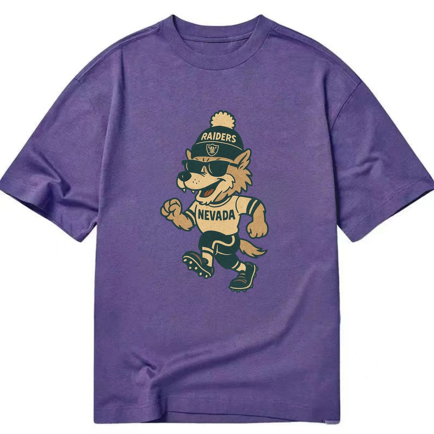 Nevada Wolf wearing Raiders beanie with outlaw patch and wayfarer sunglasses - Classic T-shirt - Purple